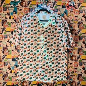 Miller Lite Palm Tree All-Over Print Hawaiian Shirt Beer Promo Aloha L